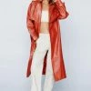 Duster + Trench Coats Belted Faux Leather Trench Coat