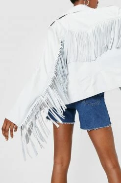 Real Leather Jackets Oversized Real Leather Fringed Moto Jacket