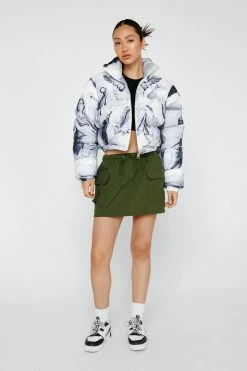 Cropped Jackets Renaissance Print Cropped Puffer Jacket