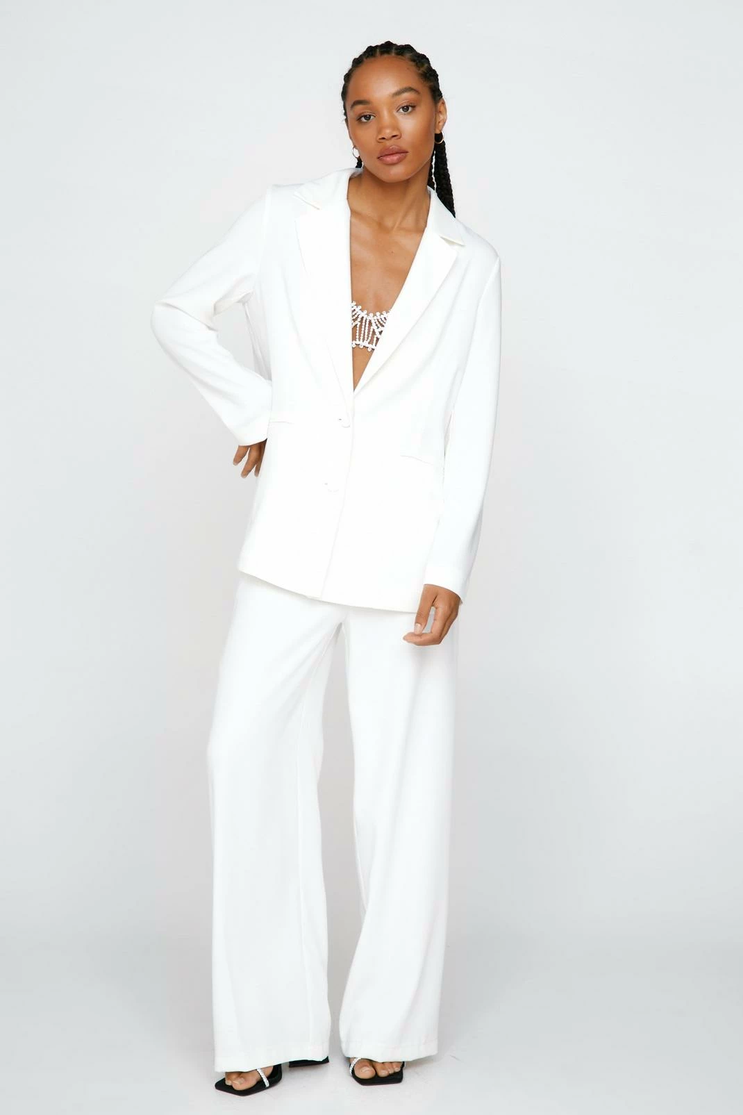 Two Piece Sets Satin Tailored Single Breasted Blazer - Image 5