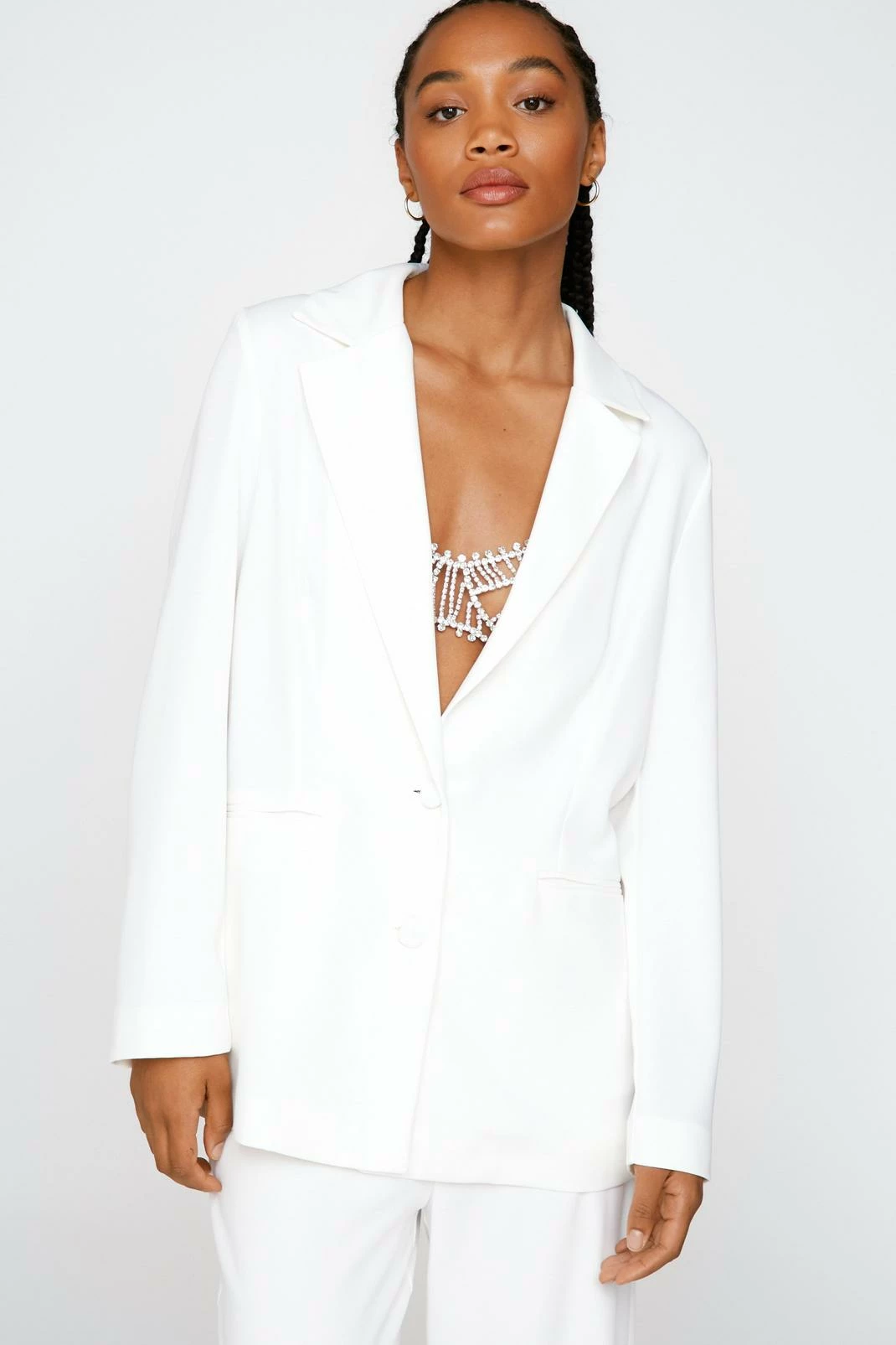 Two Piece Sets Satin Tailored Single Breasted Blazer - Image 4