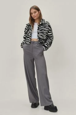 Cropped Jackets Zebra Print Cropped Teddy Trucker Jacket
