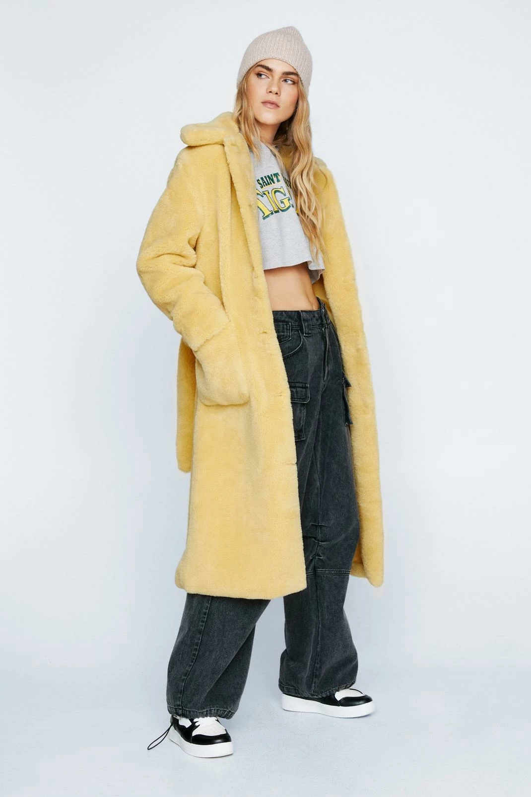 Duster + Trench Coats Premium Faux Fur Belted Longline Coat - Image 4