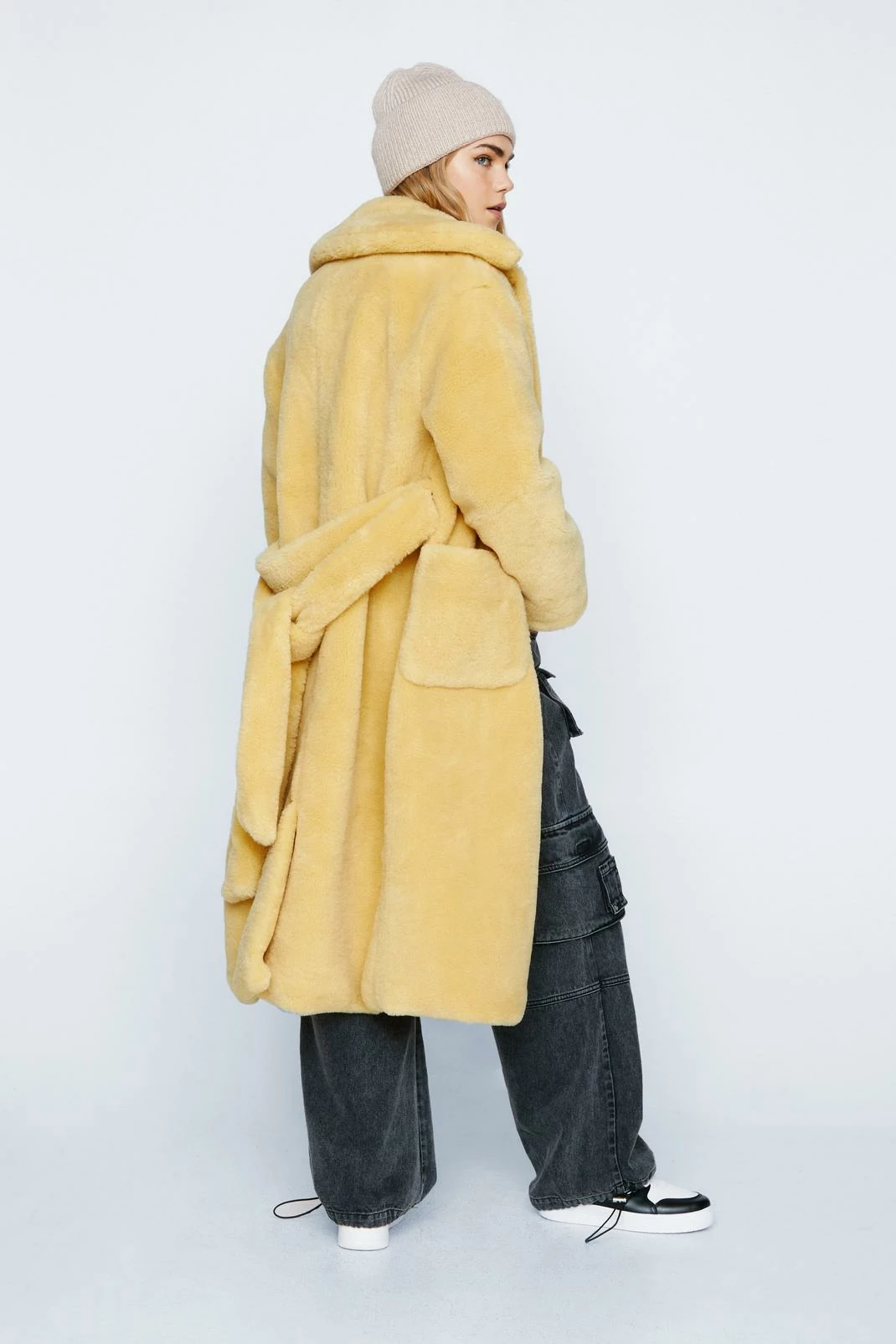 Duster + Trench Coats Premium Faux Fur Belted Longline Coat - Image 6